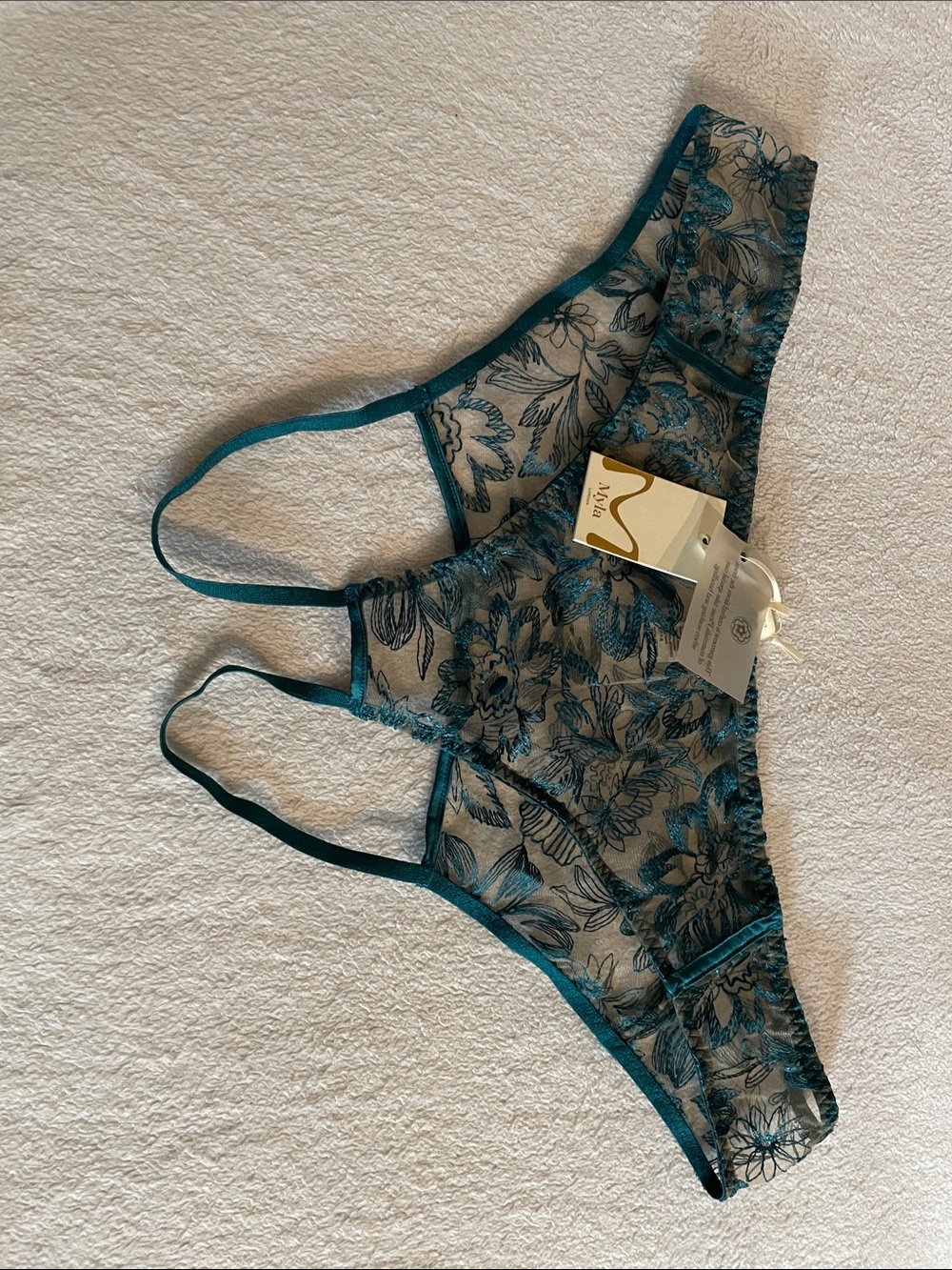 Myla Sheer Floral Lace Ouvert- Teal